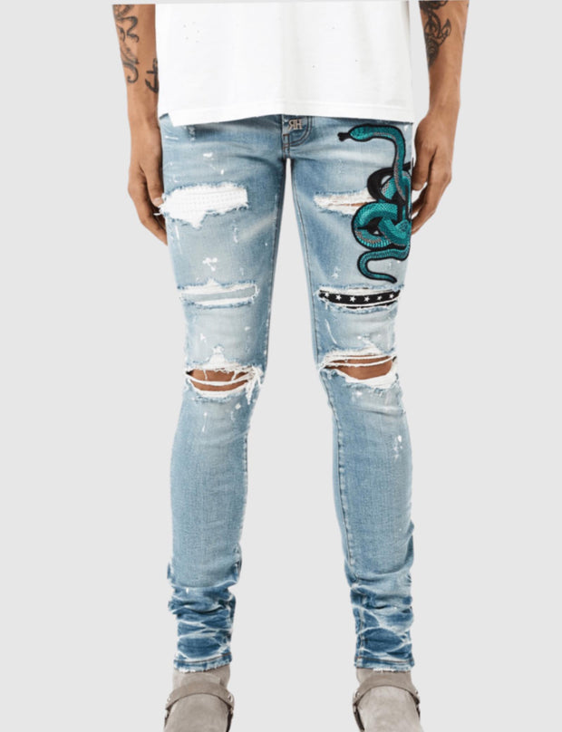 REDHOUSE EMBROIDERED RIPPED SKINNY JEANS