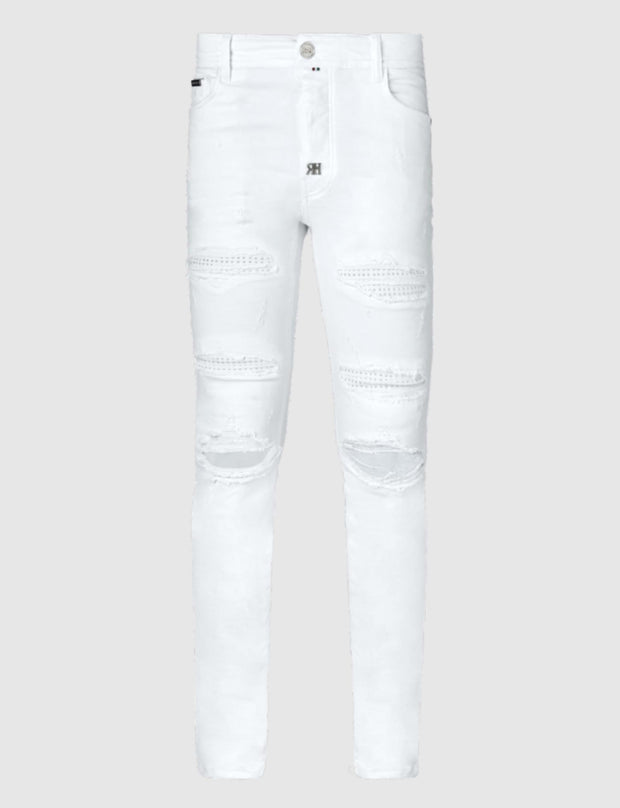 REDHOUSE RIPPED WHITE SKINNY PANTS
