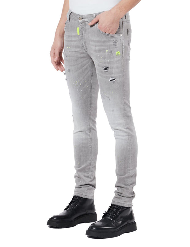 DENIM GREY NEON YELLOW SPOTTED JEANS