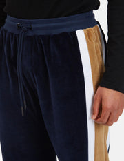 MEN'S BLACK REGULAR FIT JOGGING PANTS IN COTTON CHENILLE WITH CONTRASTING BEIGE AND WHITE STRIPES