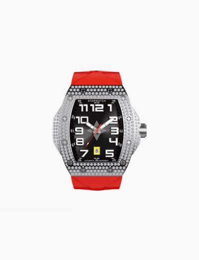 STARWATCH ALDEN II S2R, MOUVEMENT AUTOMATIQUE MONTRE DIAMANTS, FOND NOIR ET BRACELET ROUGE