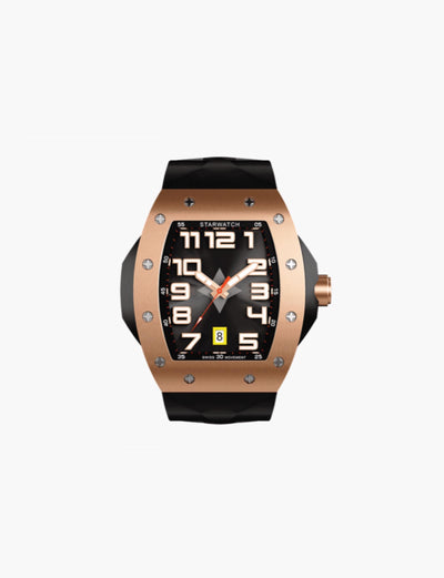 STARWATCH SCOTT ONN, MOUVEMENT SUISSE À QUARTZ MONTRE OR ROSE, FOND NOIR ET BRACELET NOIR