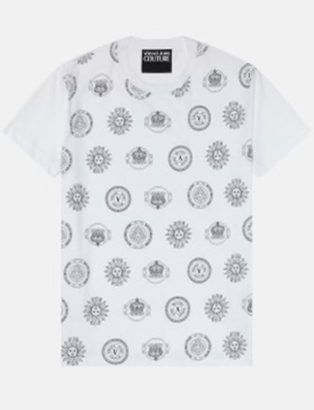 T-SHIRT VERSACE JEANS COUTURE PRINT COIN SUN OUTLINE WHITE